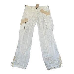 Freda Five Baggy White Cargo Pants Size S with Lace Accents 100% Cotton